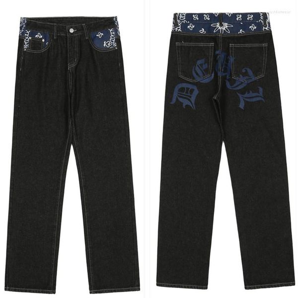 

print straight baggy punk jean men's fashion harajuku pants printed oversize streetwear y2k black trendyol hip hop man, Blue