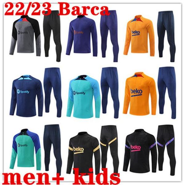 

jerseys ansu fati camisetas de football 22/23 lewandowski tracksuits half zipper jacket tracksuit men and kids tracksuit barca set boys trai, Black;yellow