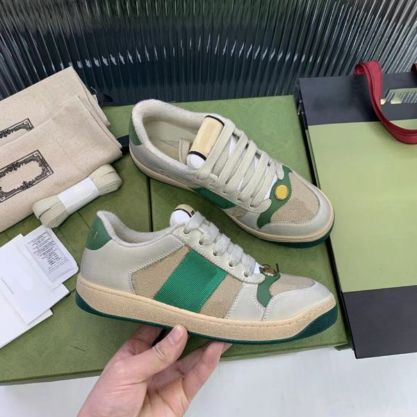 

mens italy designer bee walking casual shoes women flat leather dirty shoe screener green red stripes embroidered couples trainers des chaus