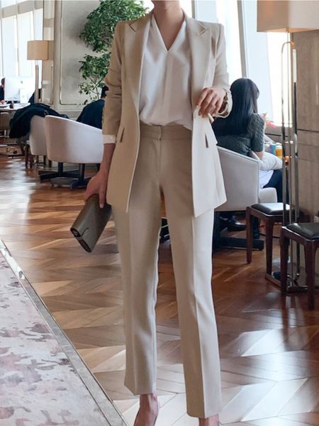 

women's suits blazers women spring elegant blazer pantsuit casual jacket pencil pants 2 piece set female slim fashion korean business w, White;black