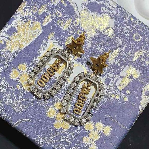 

2021 new designer year tassel square diamond inlaid letter women's earrings net red wind236m, Gray