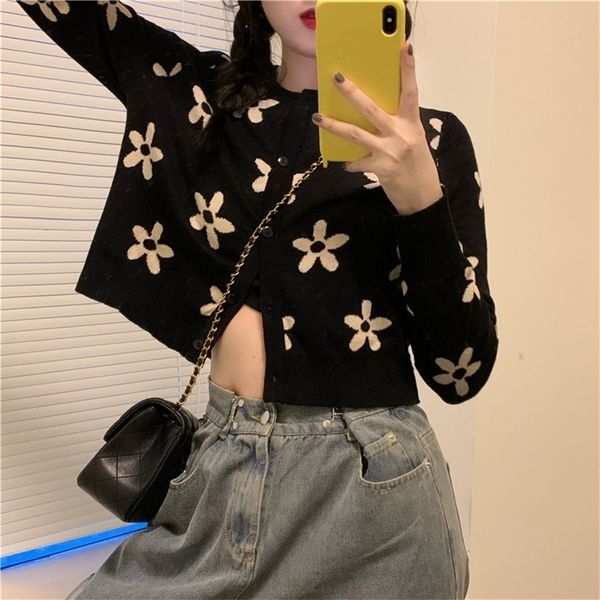 

womens knits tees womens knitted short cardigan spring autumn ladies flower printed cardigans sweater coat casual oneck female 221008, White