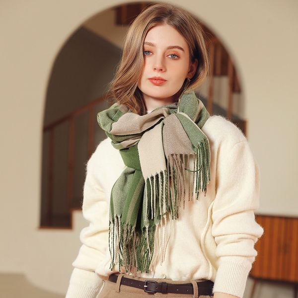 

deqing silk joy plaid cashmere like scarf new winter women's shawl thickened warm fringe scarf, Blue;gray