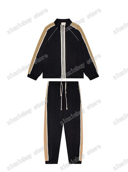 

xinxinbuy men designer coat jacket sets reflective side webbing long sleeve women red black khaki blue xs-l, Black;brown