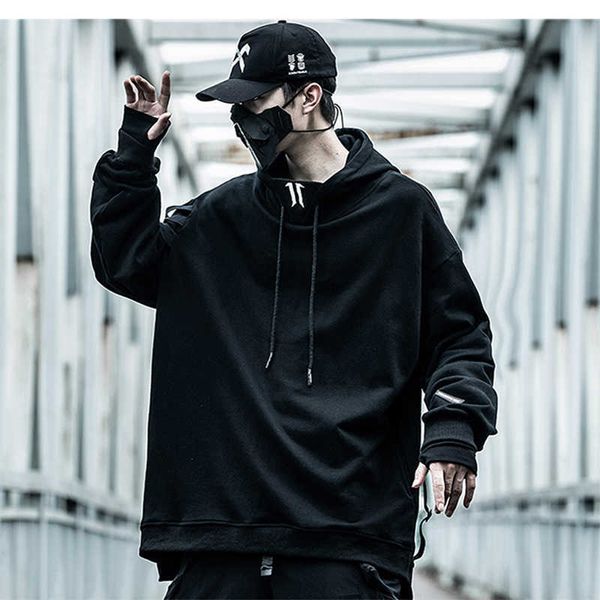 

men's hoodies sweatshirts tactical function embroidered hooded streetwear male casual loose cotton pullover coats size s-xl g221008, Black