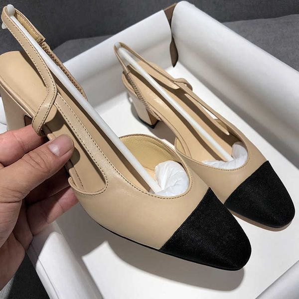 

women casual shoes summer patchwork shallow sandals women's classics shoes mixed color chunky single shoes genuine leather slingback sa, Black