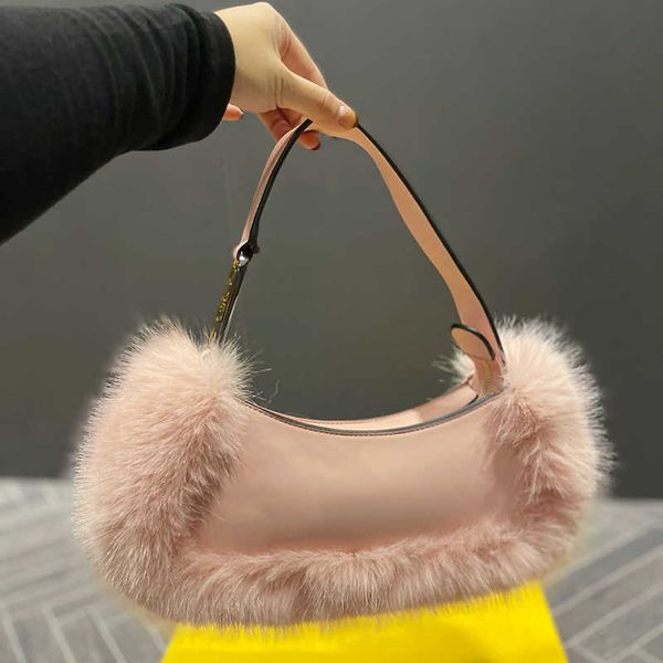 

shoulder bag febag designer bags classic baguette bag woman pulsh toe bag handbag luxury stitching furry underarm black ladies messenger bag