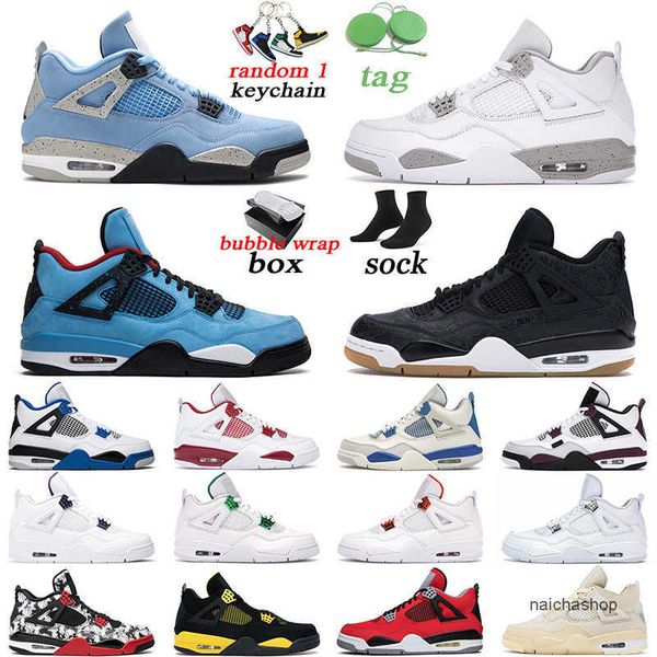 

with box original basketball shoes jumpman 4 white oreo men women 4s university blue fire red black gum mens trainer sports sneakers jordon