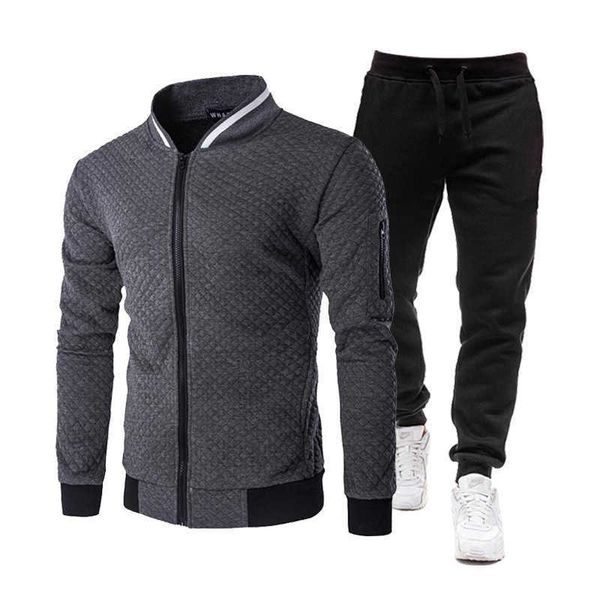 

men's tracksuits autumn winter tracksuit suit baseball uniform sweatpant set men sportswear running jacket hiphop streetwear g221007, Gray