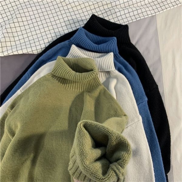 

womens sweaters y2k solid color turtleneck sweater men and women personality hong kong style couple knitting fashion brand pure wool sweater, White;black