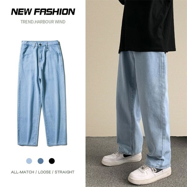 

mens jeans spring autumn streetwear baggy men korean fashion loose straight wide leg pants male brand clothing black light blue 221008