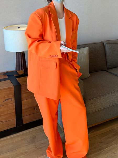

women's suits blazers women orange blazer and pants 2 pieces set vintage fashion office suit long sleeve casual suit jacketstrousers fo, White;black
