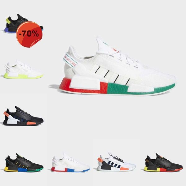 

running shoes women trainers sports sneakers white speckled dazzle camo core black gradient neon aqua tones olive japan white 2022new r1 v2