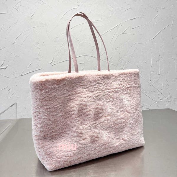 

totes miubag winter plush designer bags women fashion handbag purse terry fabric letter large capacity shopping package pocket wallets 22092