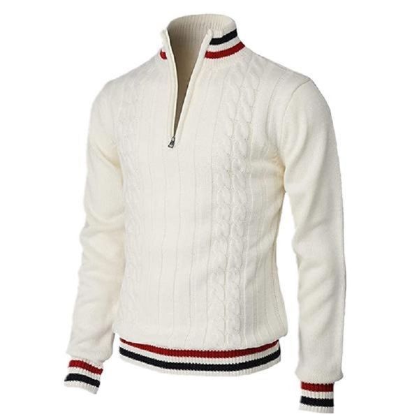 

men's sweaters high neck pullovers fashion british style color block zipper casual slim striped for men 221008, White;black