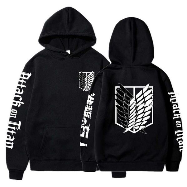 

men's hoodies sweatshirts anime attack on titan aot merch ackerman levi scout regiment printed hooded cozy pullovers g221008, Black
