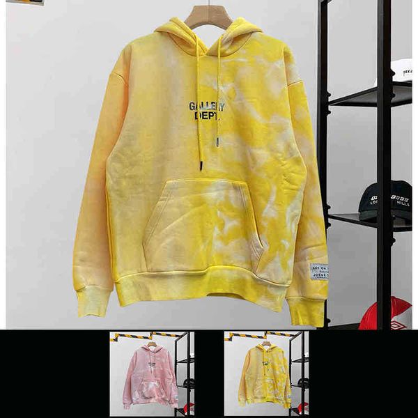 

designer hoodie gallerydepts street american european tide and gd new heavy industry tie dyeing washing water used loose fleece hoodie, Black