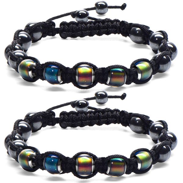 

black gallstone thermochromic beaded braided strands bracelet weight loss slimming magnetic therapy bracelet energy magnets jewelry