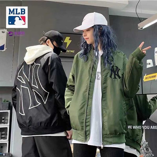 

women's hoodies & spring bomber women's fashion brand ny yankees loose couple casual big standard pilot jacket fashion, Black