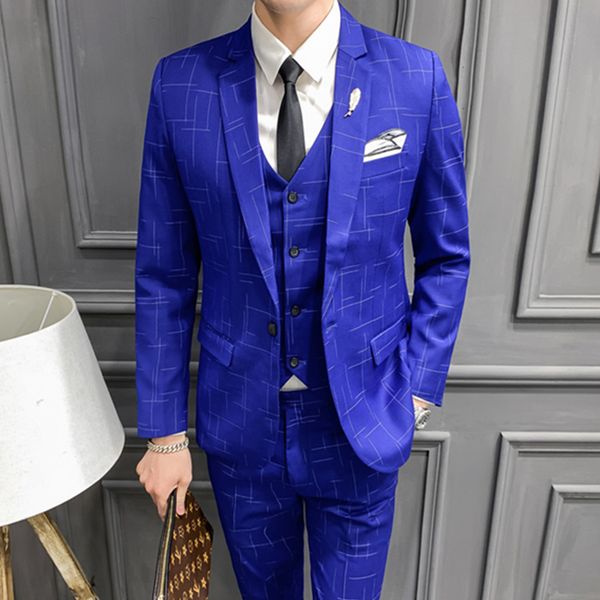 

men's suits blazers blazers jacket pants vest 3 pcs set fashion men's casual boutique business plaid slim suit coat waistcoat trou, White;black
