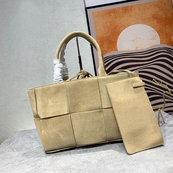 

woven arco handbag tote shopping bag large capacity pocket cowhide frosted leather fashion letters women shoulder bags 34cm two piece set
