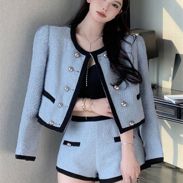 

womens two piece pants small fragrance tweed 2 piece set women jacket coat shorts sets fashion high street slim two piece pants suits 221008, White