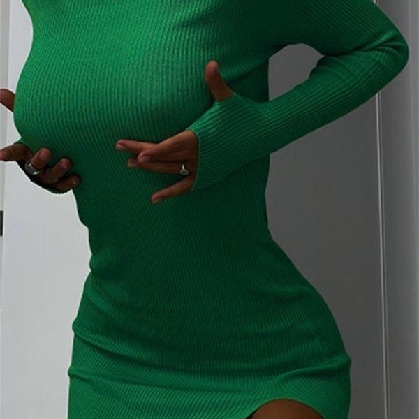 

casual dresses green backless knitted dress for women long sleeve side split long dress female elegant party club bodycon dresses 221008, Black;gray