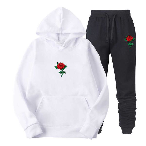 

men's tracksuits men hoodies suit rose flower tracksuit sweatshirt fleece hoodysweat pants jogging homme pullover xl sporting set male, Gray