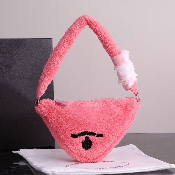 

plush triangle bags crossbody shoulder bag women fur handbags purse small tote bags zipper wallets fashion letters