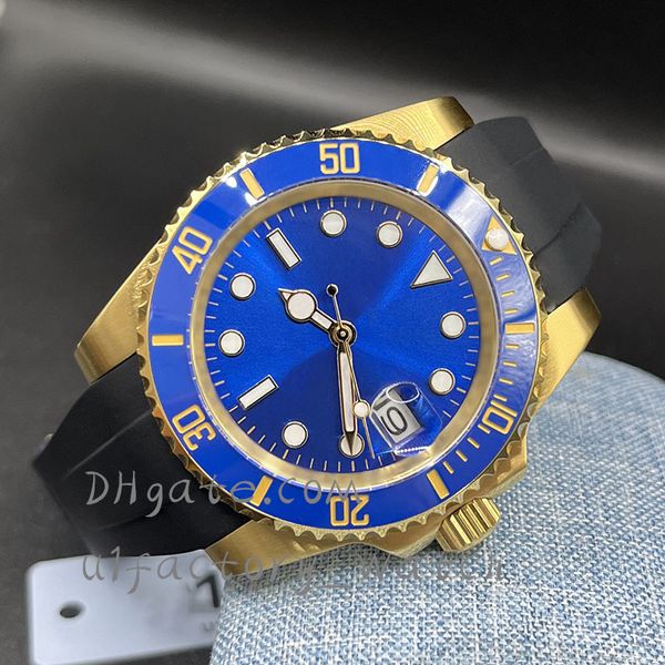 

men's mechanical wristwatch designer 40mm rubber strap ceramic watches folding buckle waterproof sapphire watch montre de luxe, Slivery;brown