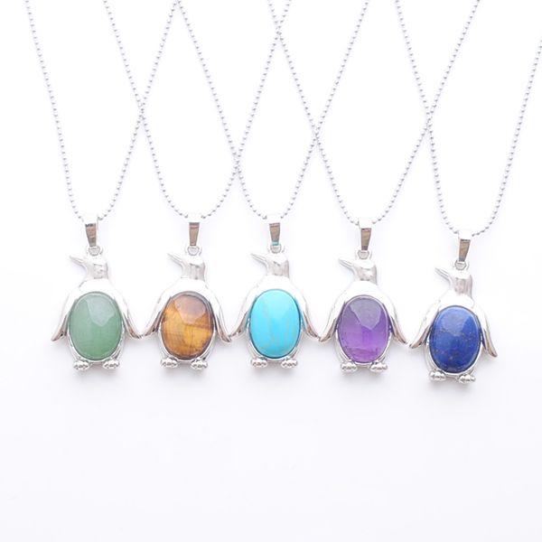 

pendant penguin animal shape fashion jewelry natural crystal turquoises stone pendant necklace chain 45cm bn391, Silver
