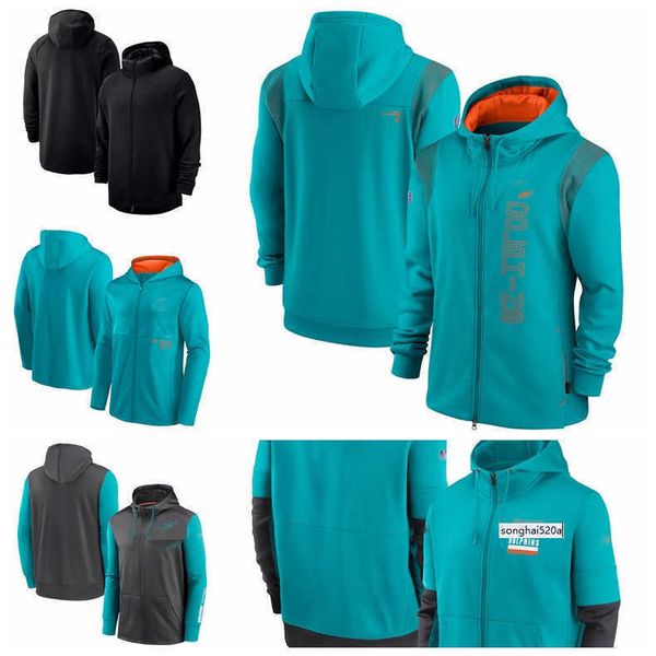 

miami men women youth dolphin football sideline team performance full-zip hoodie aqua''nfl''jersey, Black