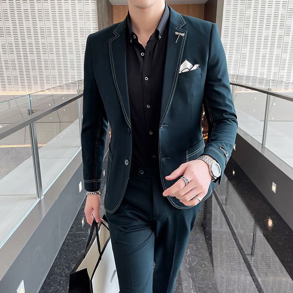 

men's suits blazers jacketpant spring autumn fashion men's business casual solid color suits male one button blazers trousers tuxe, White;black