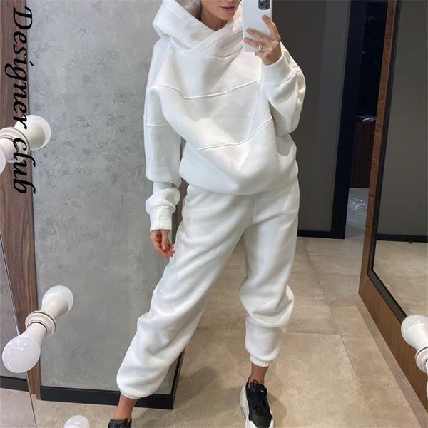 

womens two piece pants womens oversized tracksuit warm fleece suits hoodies casual sweatshirts jogging pant outfits sweatpants 221008, White