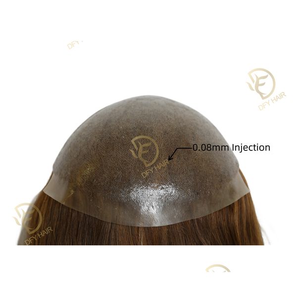 

women's hair block scalp human hair replacement system 0.08mm poly injection-14 "injectable durable wig, Black;brown