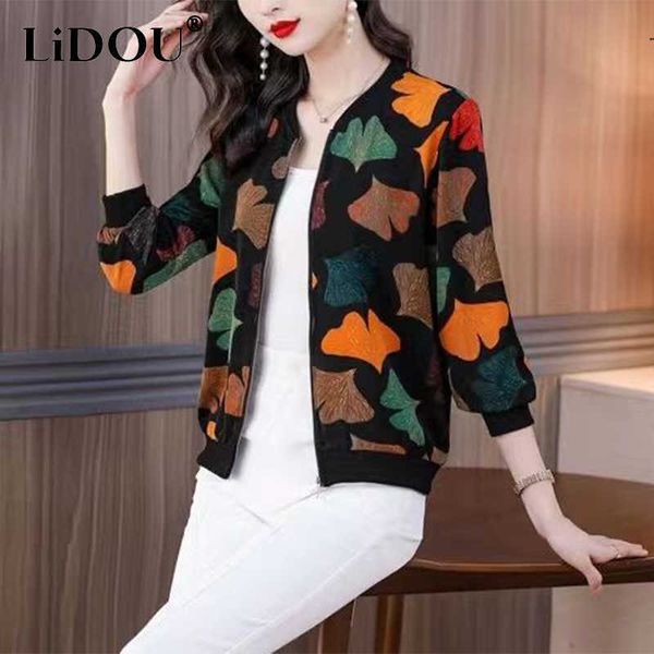 

women's jackets spring autumn casual fashion print zipper coat female oversized all-match pocket cardigan streetwear jacket women', Black;brown
