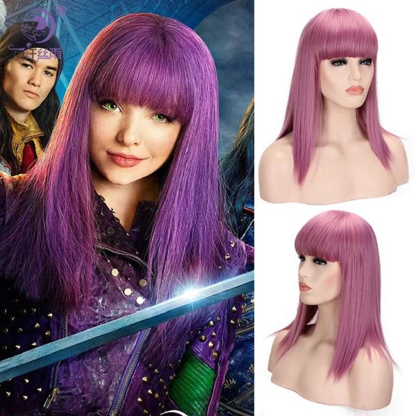 

descendants of the film 2 euro-n anime wig descendants mal wig cosplay bangs long straight hair, Black