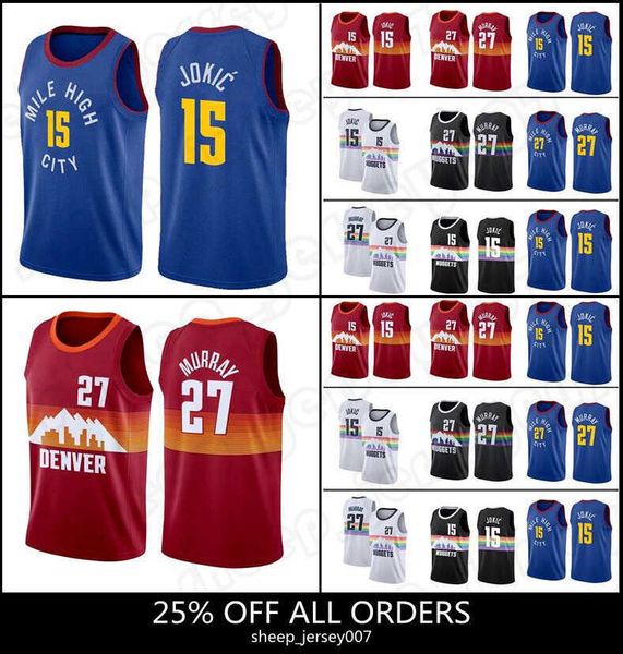 

jersey basketball''nba''mens denver''nuggets''nikola 15 27 jamal jokic murray 1 james harden joel 21, Black;red