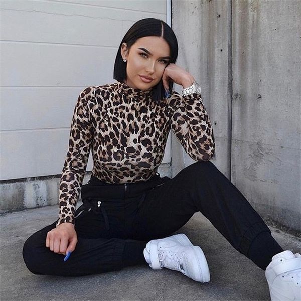 

womens jumpsuits rompers women leopard bodysuit autumn turtleneck long sleeve bodycon skinny bodysuits jumpsuits ladies club wear 221008, Black;white