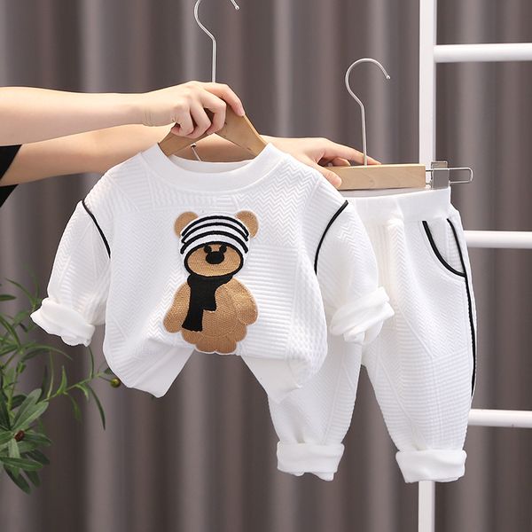 

Boys 2024 Spring Autumn Casual Sports T-Shirt & Pants Set - Cotton Blend, Letter Print, Black/Gray/White, 2-5T