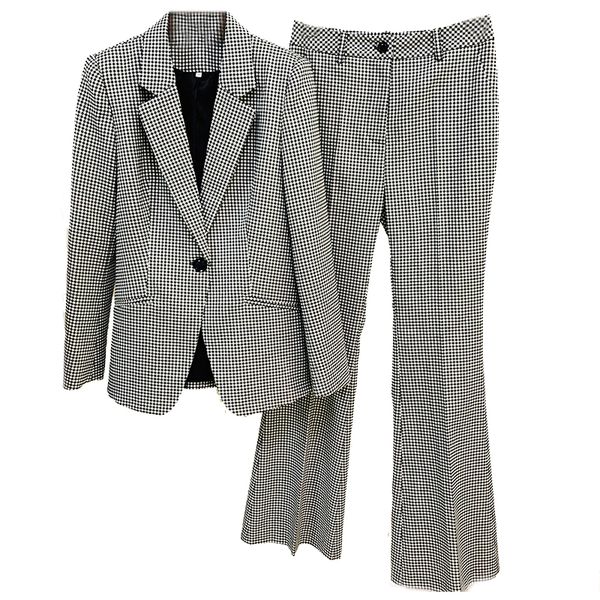 

women's suits blazers two piece pants set women business wear fashion plaid one button blazer flared trousers two piece suit 221008, White;black