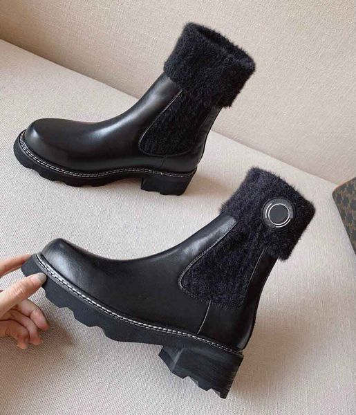 

luxury winter beaubourg ankle boots black calfskin leather comabt boot rubber lug sole lady booty women martin booties party wedding eu35-43