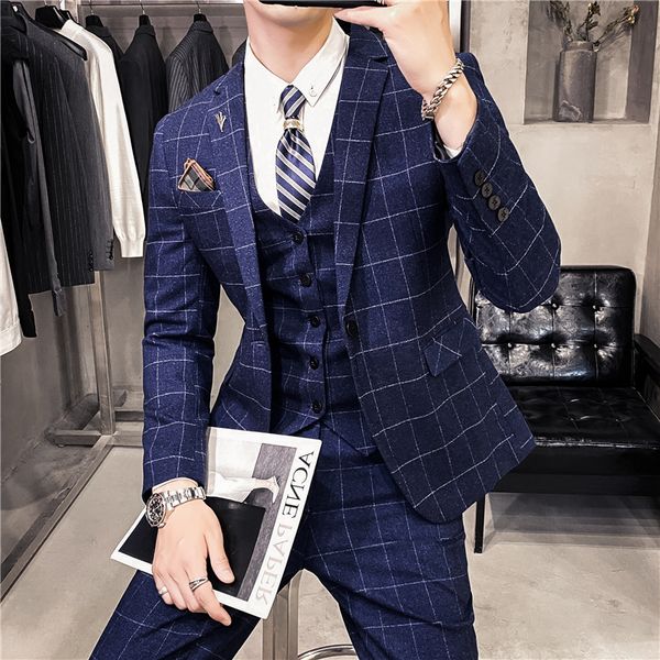 

men's suits blazers pants vest plaid business style designer slim fit wedding for 3 pieces suit 221008, White;black