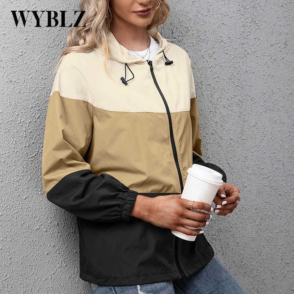 

women's jackets wyblz spring autumn waterproof women jacket long sleeve hooded putdoor casual windbreaker zipper raincoat outwear sport, Black;brown
