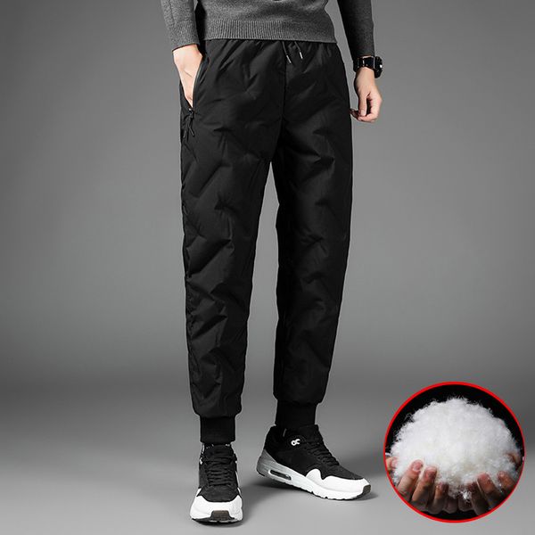 

men down jogging pant of yoga outfit 80% white duck dwon joggers pants keep warm sweatpants pocket long trouser s-4xl pluse size