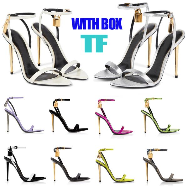 

fashion brands tomfords padlock sandals shoes women pointy gladiator sandalias lady pumps summer naked leather luxury designer high-heeled e, Black