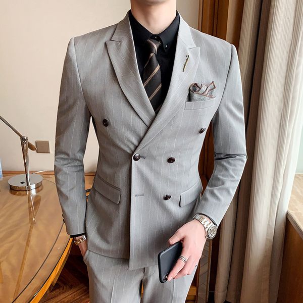 

men's suits blazers jacketpants mens luxury brand formal casual slim formal business doublebreasted suit male blazer groom wedding suit, White;black