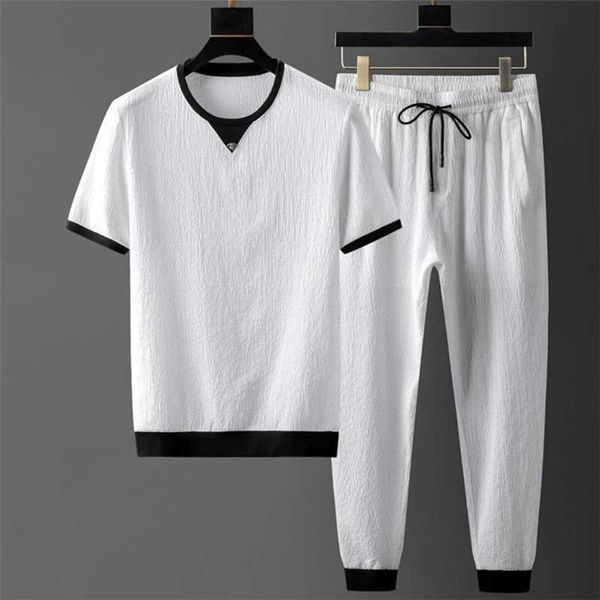 

men's tracksuits sets summer short sleeve elastic waist trousers clothing two piece set korean streetwear tracksuit big size g221010, Gray