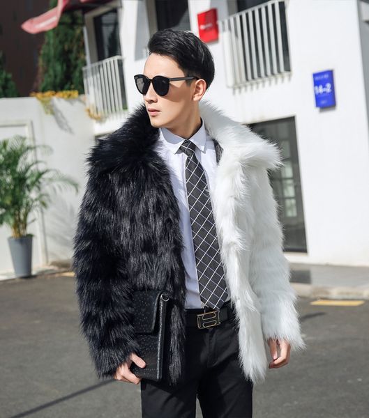 

men coat thanksgiving gift winter outdoor warmth faux fox fur coats short jacket leisure fashion casual street long sleeves contrast color s, Black;brown