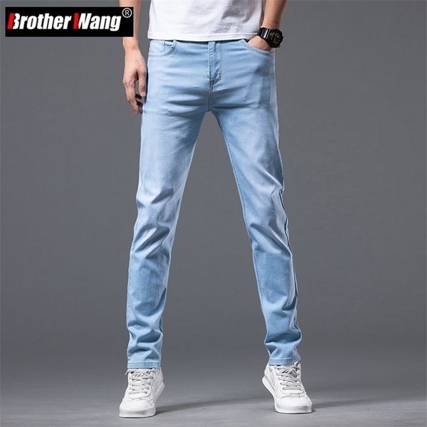 

mens jeans 6 color mens stretch skinny jeans spring korean fashion casual cotton denim slim fit pants male trousers brand 221008, Blue